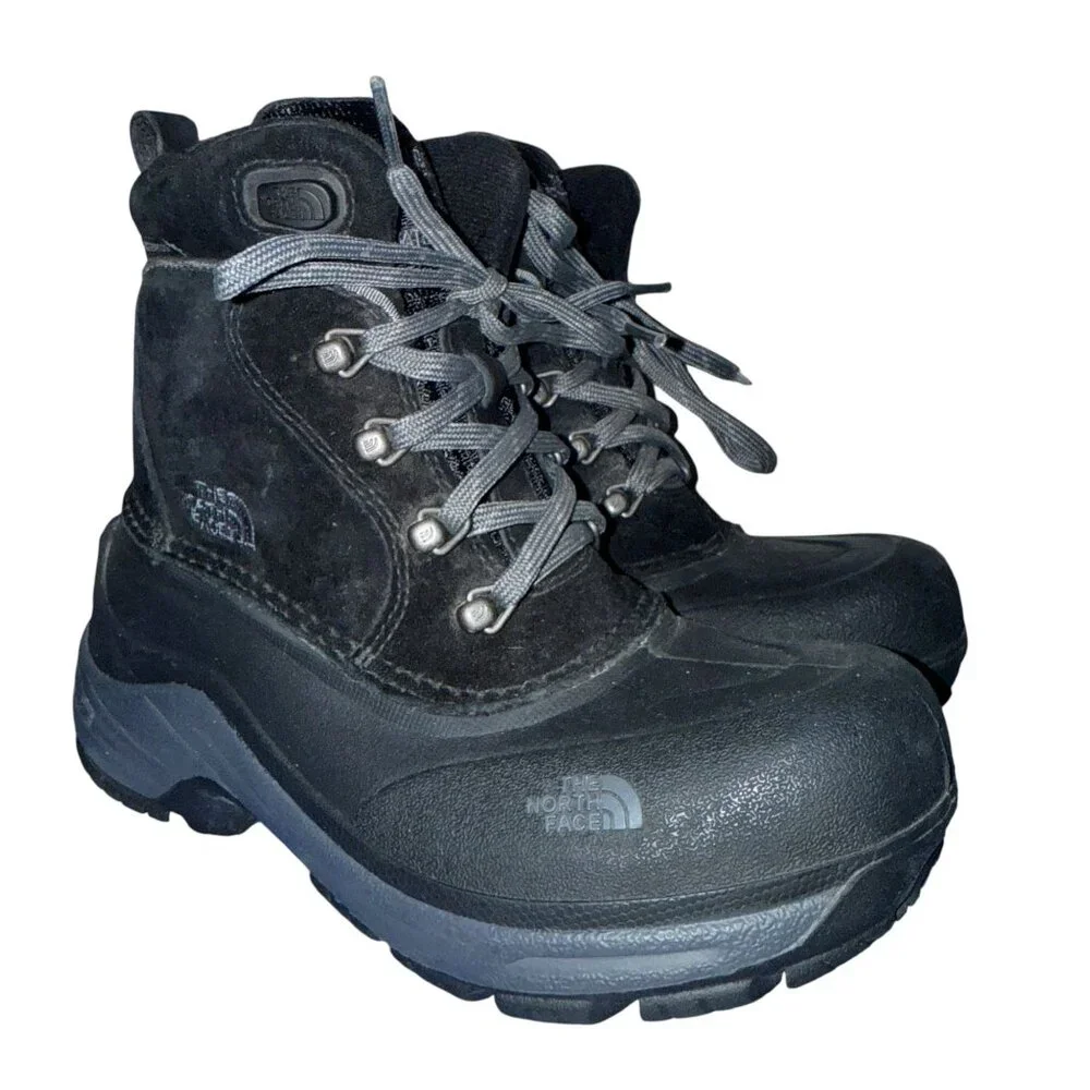 The North Face Heat Seeker Winter Snow Boots Boys 1 Black Leather Waterproof